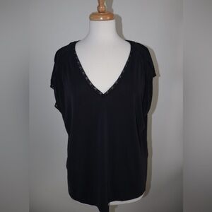 Black Lucky Brand Loose Tshirt with Lace Trim and Shoulders Large